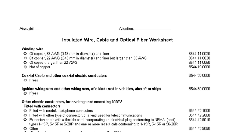 Insulated Wire, Cable and Optical Fiber Work 5 - Airwaybill: Attention ...