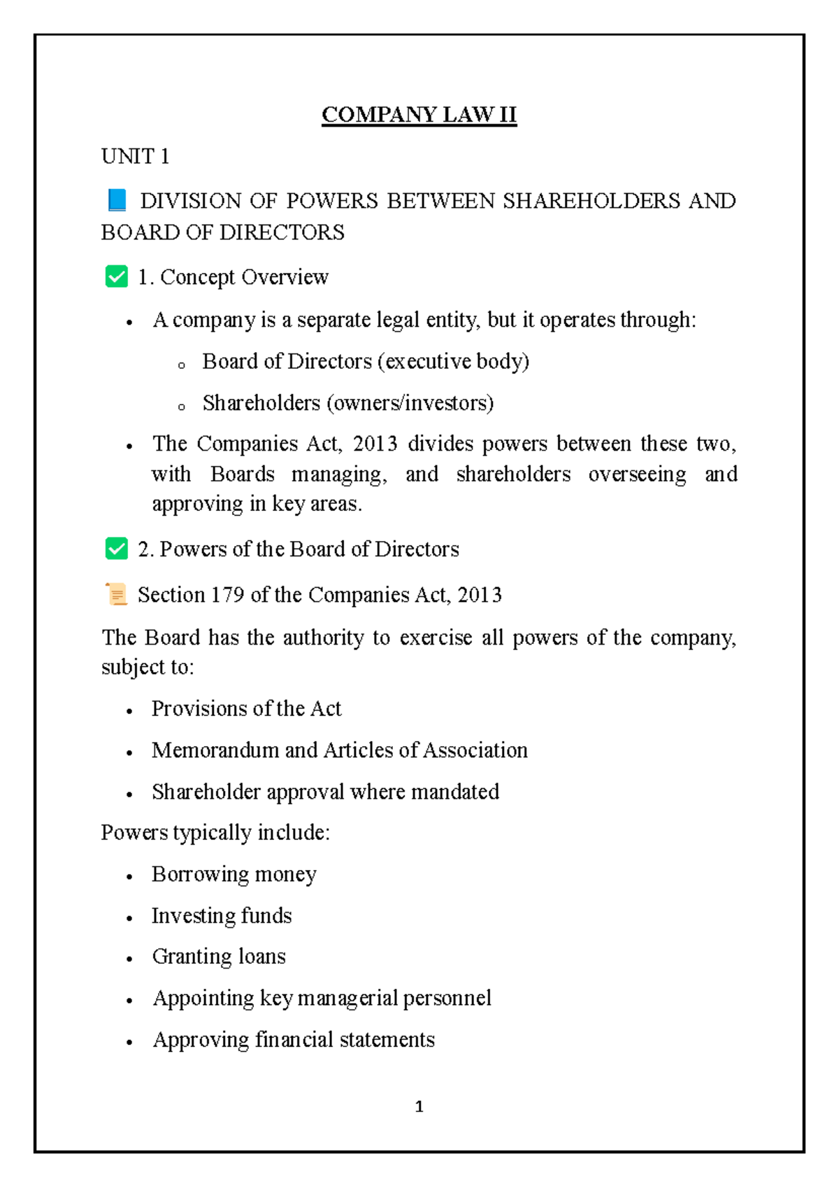 Company LAW II - Contains unit 1-7 brief summary - COMPANY LAW II UNIT ...