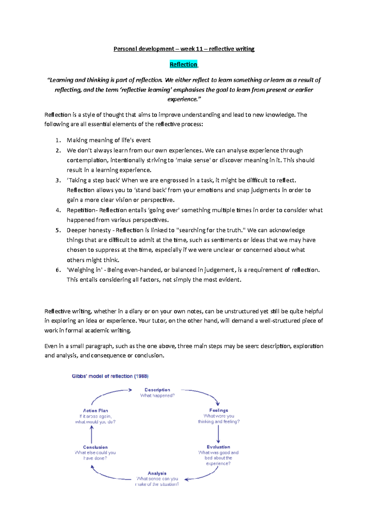 PD- week 11 - reflective writing - Personal development – week 11 ...