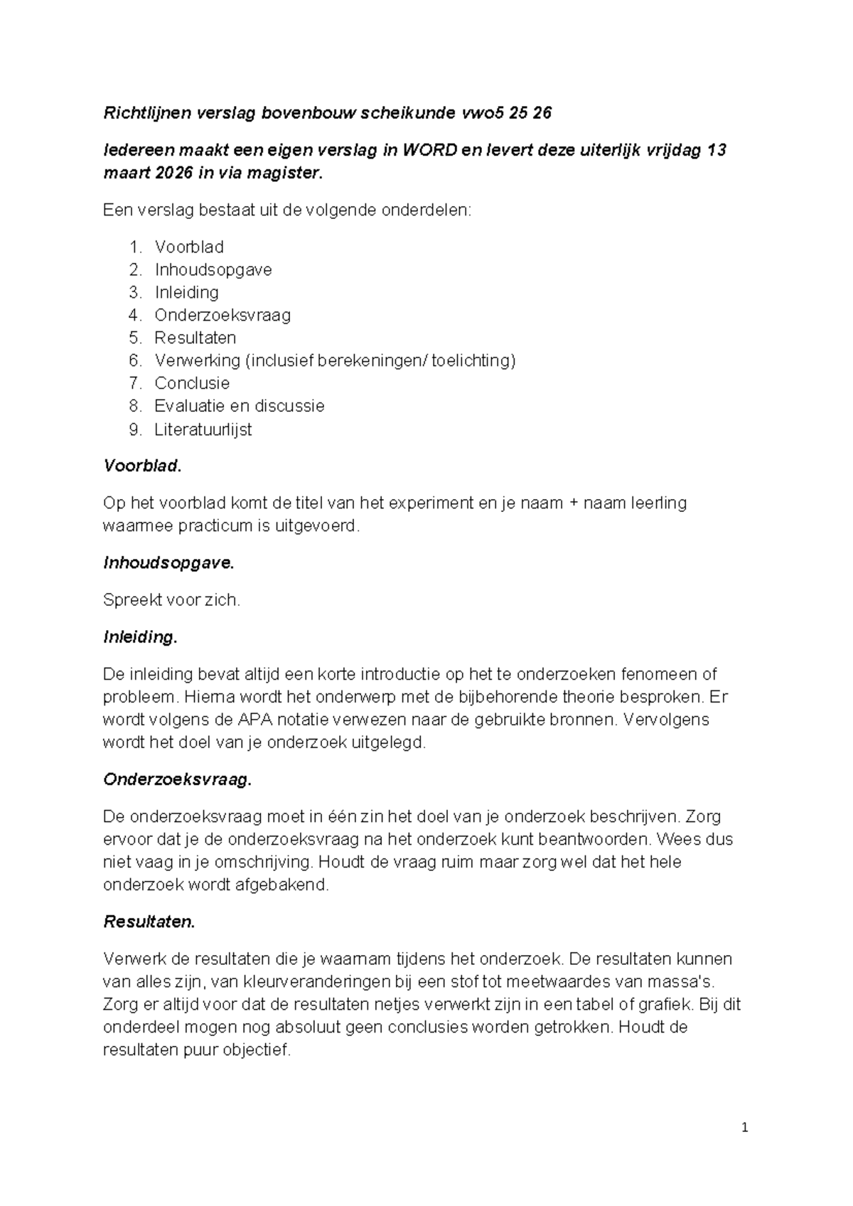 Richtlijnen Verslag Joodwater VWO5 25-26: Structuur en Inhoud - Studeersnel
