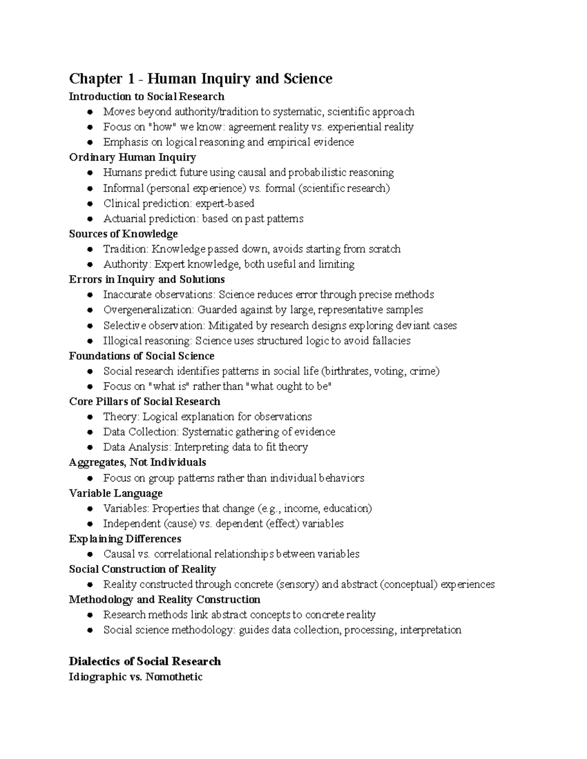 210 Textbook Notes - Social Researhc Methods - Chapter 1 - Human ...