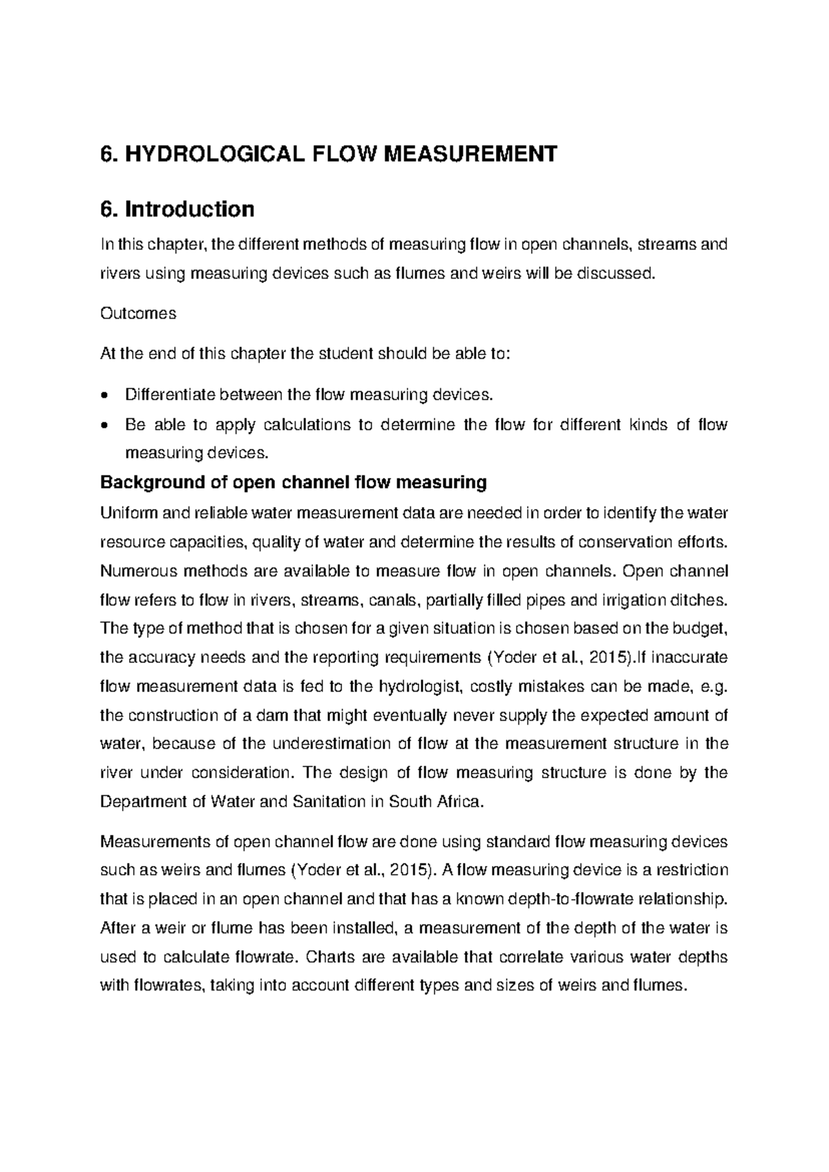 Chapter 6 - Hydrological Flow Measurement Techniques (ENG 101) - Studocu