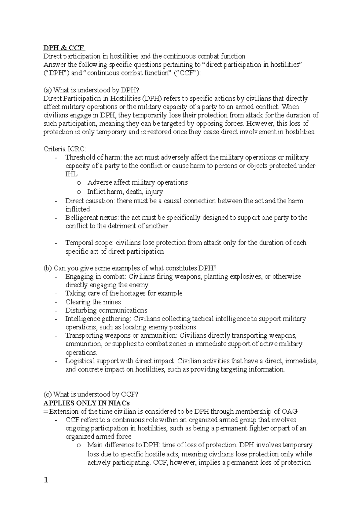 DPH CCF: Understanding Direct Participation in Hostilities & Continuous ...