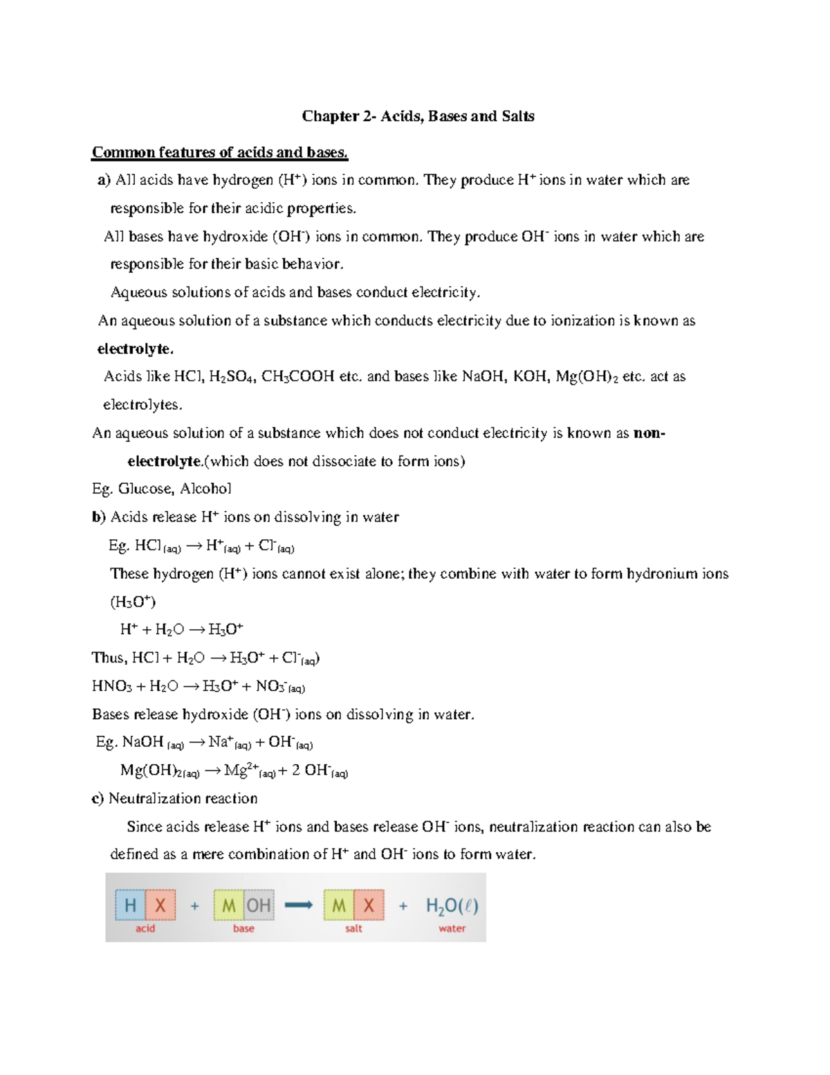 Chapter 2: Acids, Bases, and Salts - Key Concepts and Notes - Studocu