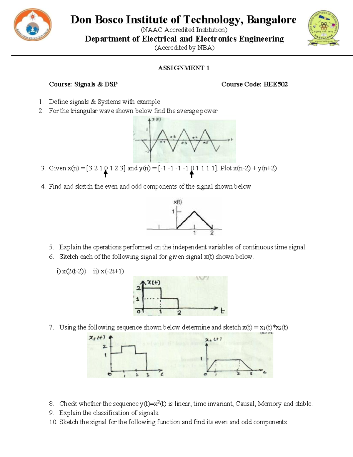 Signals & DSP Assignment 1 - BEE502 - Studocu
