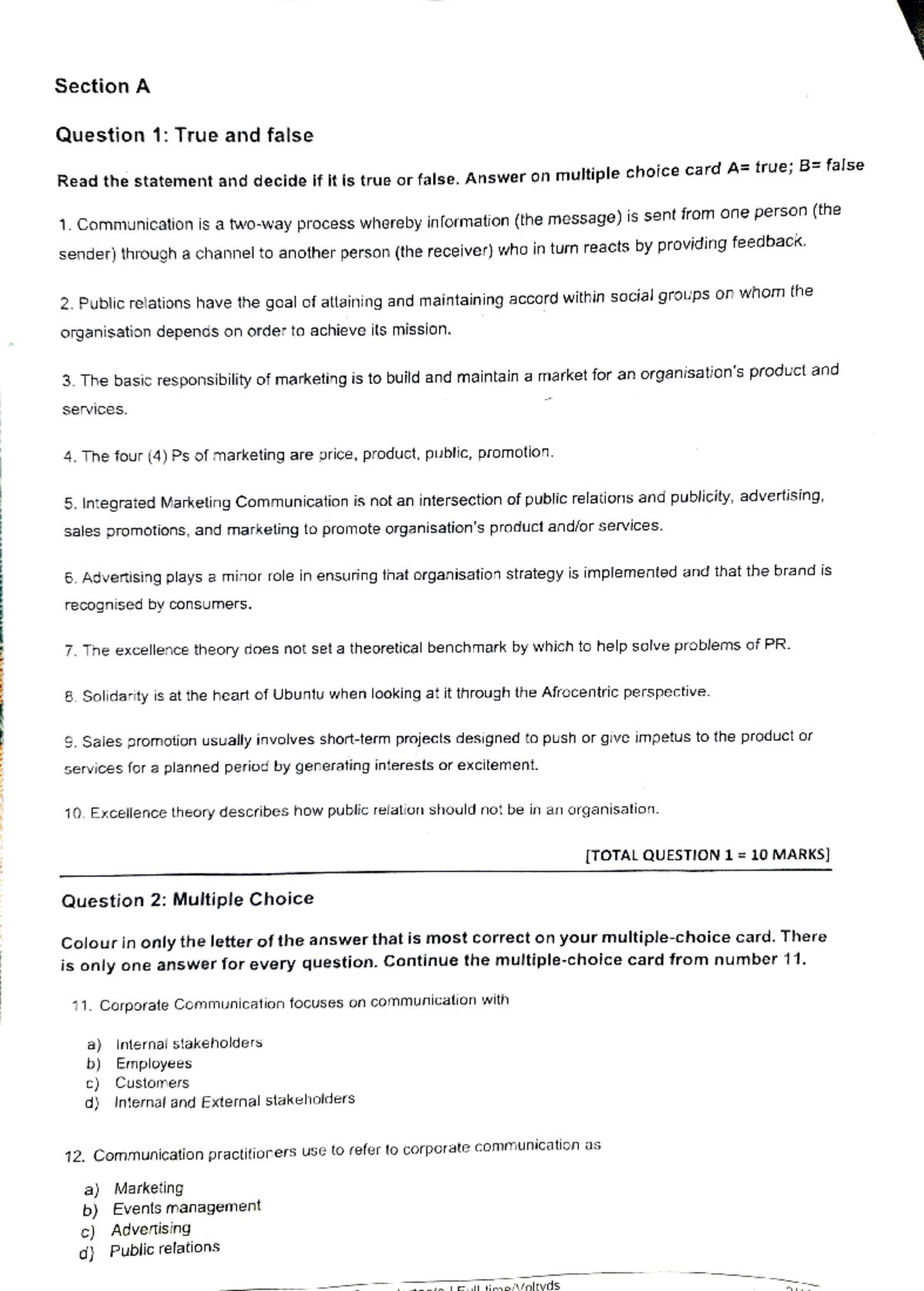 COMS 124 Semester Test: Communication Principles and Concepts - Studocu