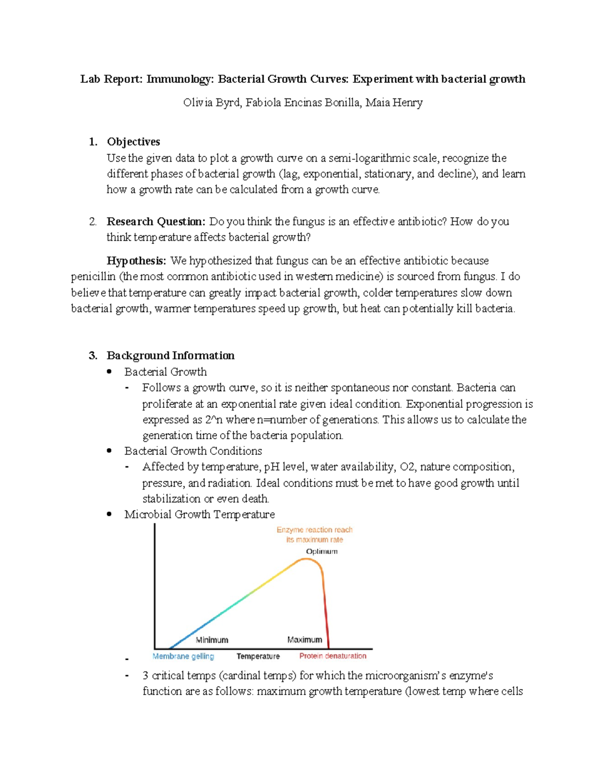 Lab Report: Immunology (BIOL 101) - Bacterial Growth Curves Analysis ...