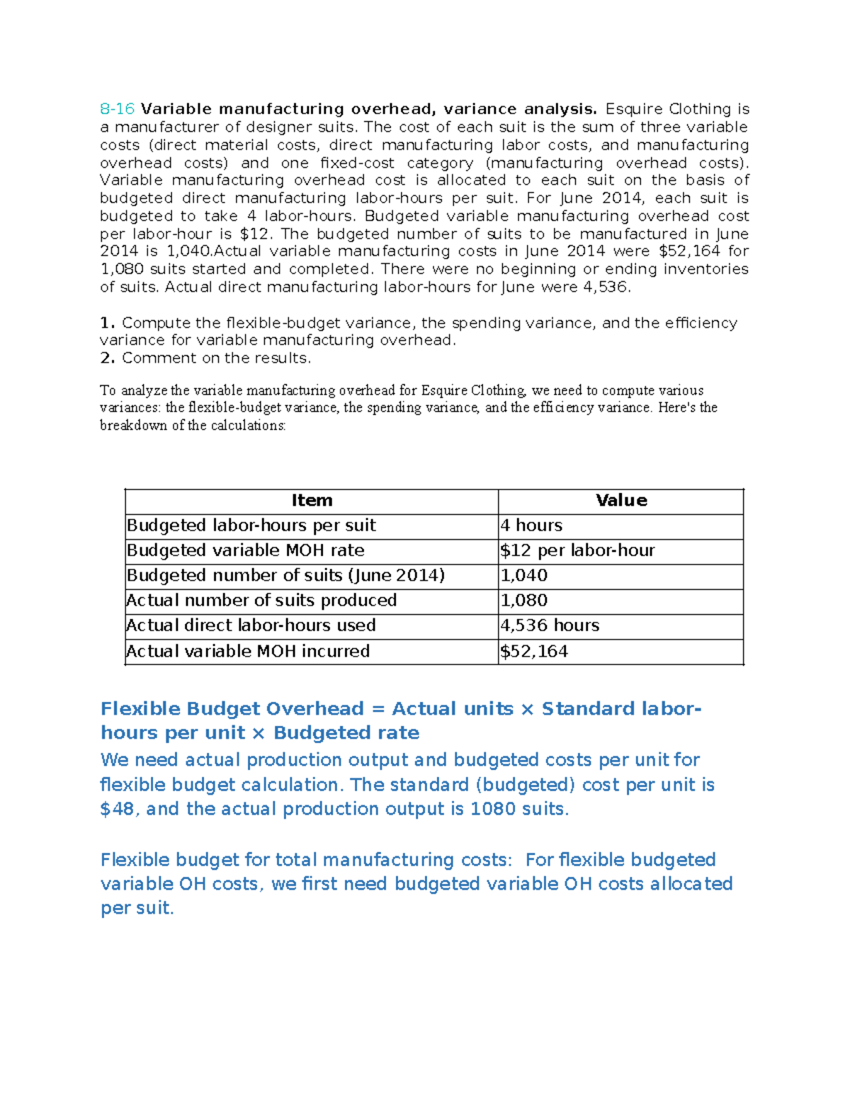 Chapter 8 Solutions: Variable Manufacturing Overhead Variance Analysis ...