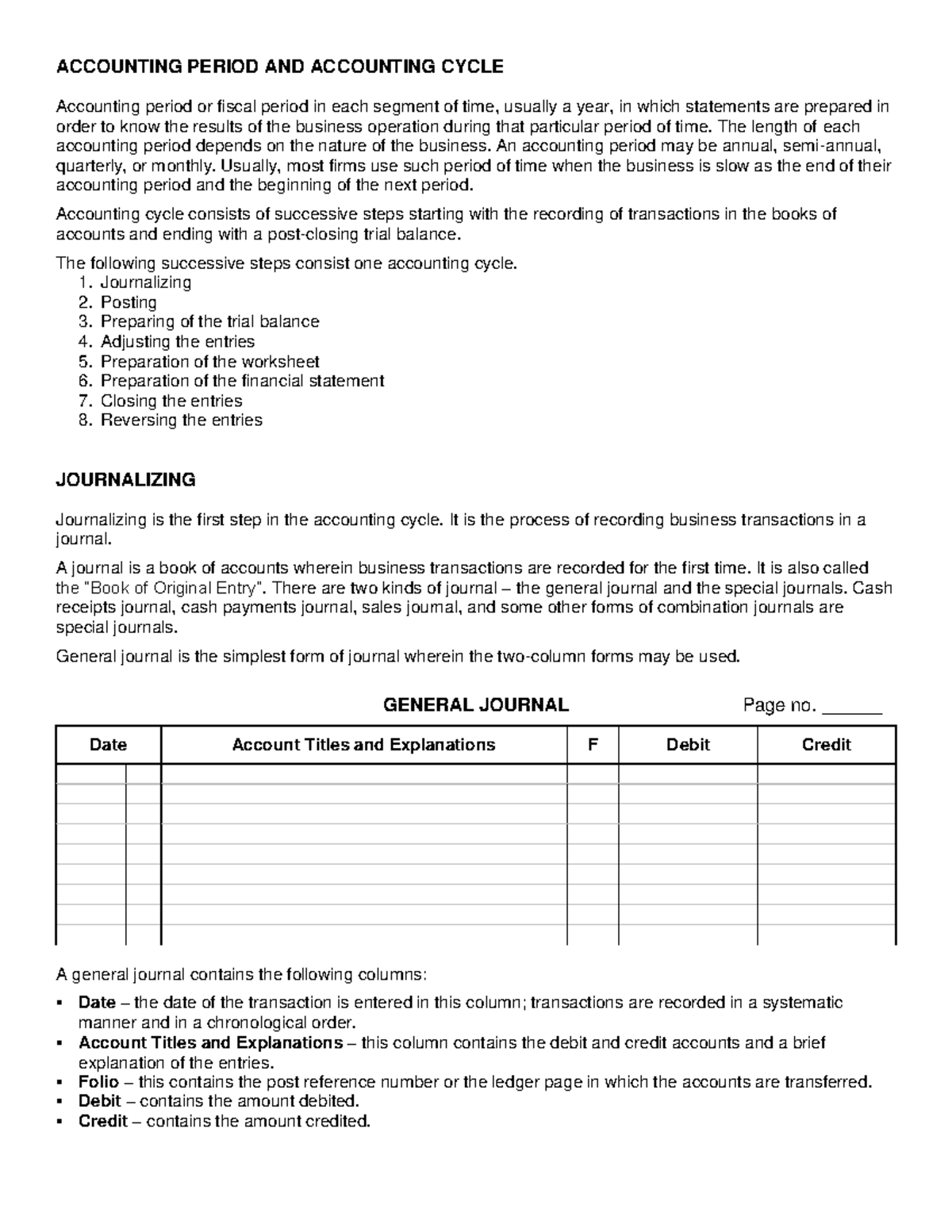 Journal Entries - ACCOUNTING PERIOD AND ACCOUNTING CYCLE Accounting ...