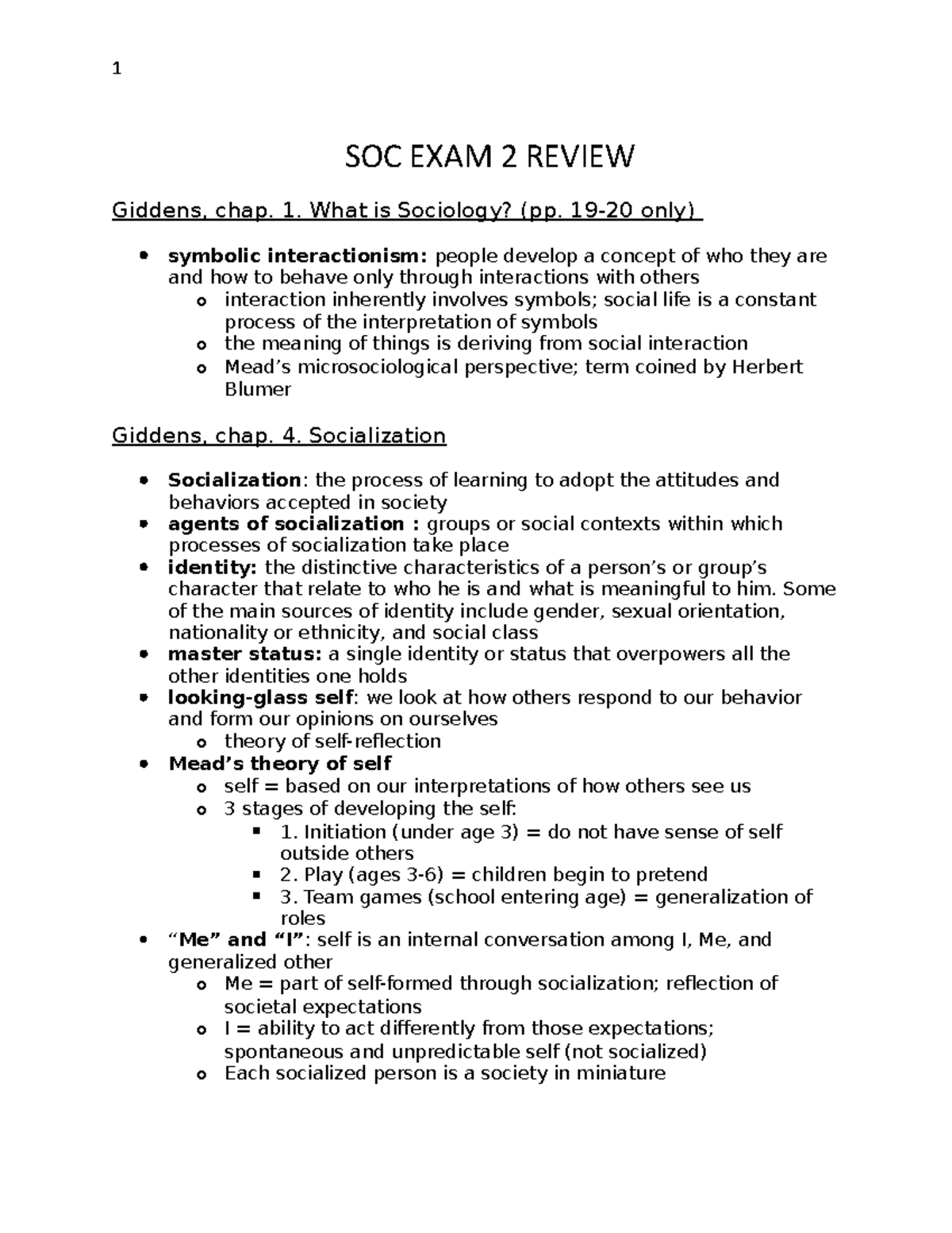 SOC 101 Exam 2 Review: Key Concepts and Theories from Giddens - Studocu