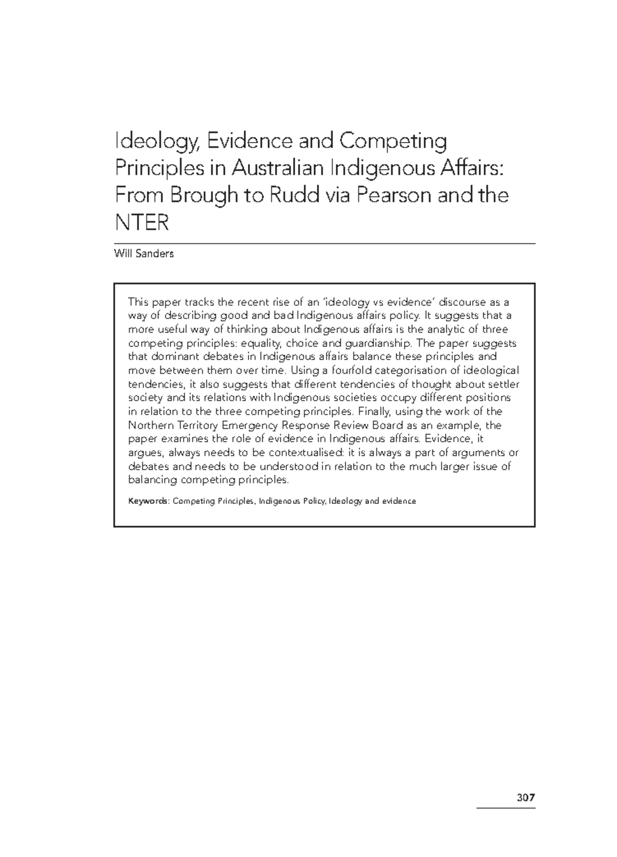 Competing Principles in Australian Indigenous Affairs: Ideology ...