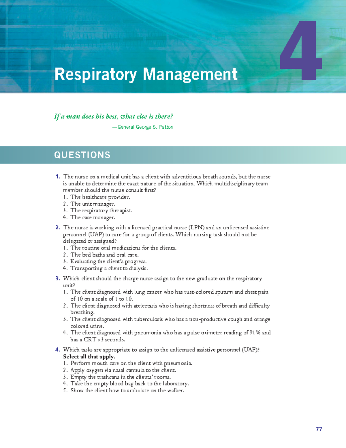 Respiratory Management NCLEX-RN® Exam Questions 4 - Studocu