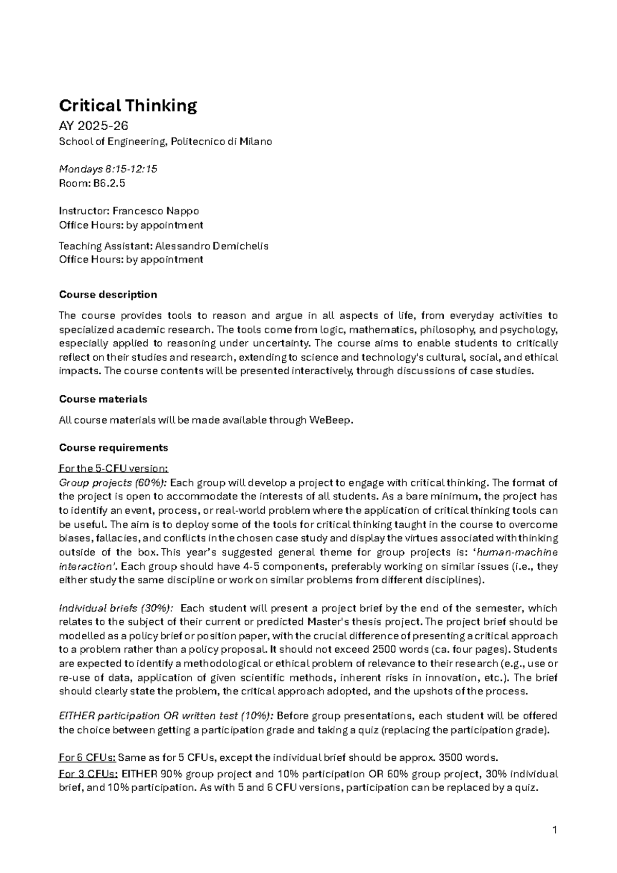 CT 2026 Syllabus: Critical Thinking Course Overview and Requirements ...