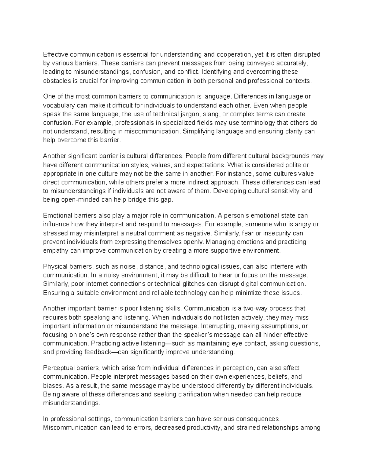 Barriers to Effective Communication: Understanding and Overcoming ...