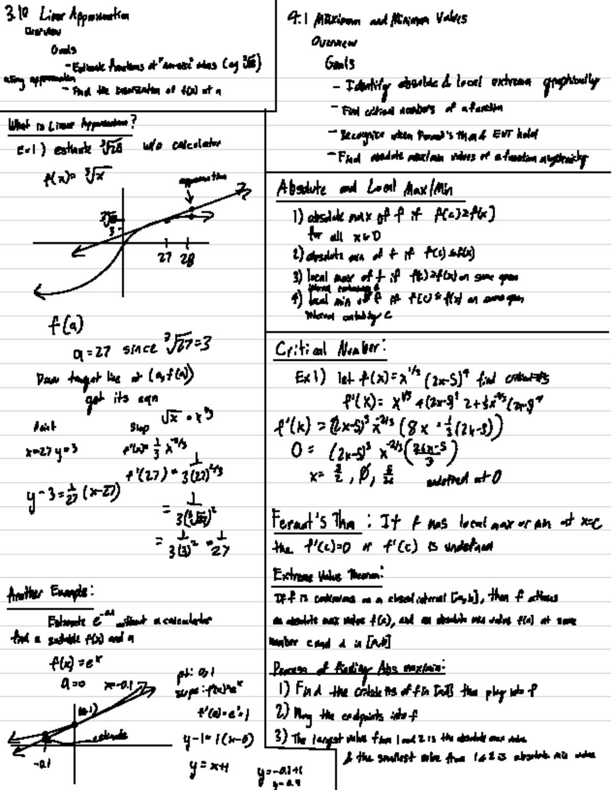 MATH 1A Chapter 4: Maximum and Minimum Values Overview Notes - Studocu