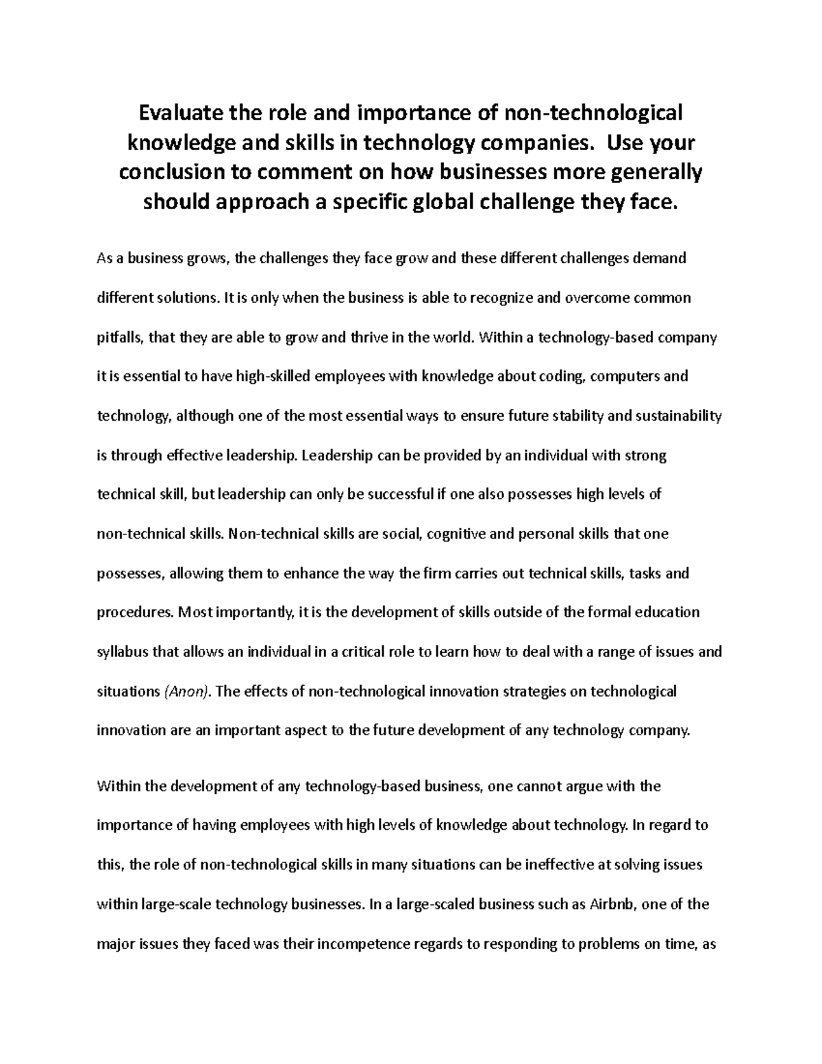 Evaluate the role and importance of non-technological knowledge and ...