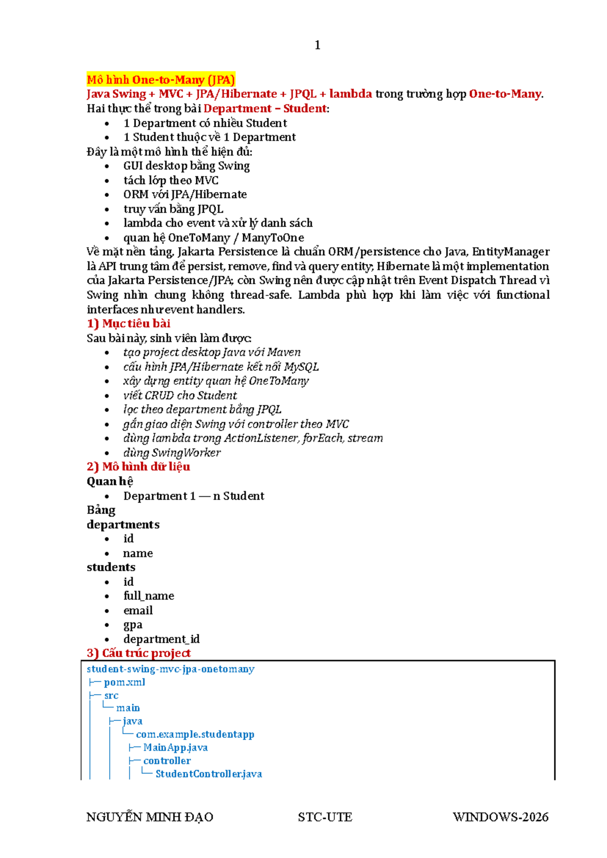 JPA One-To-Many Model with Java Swing MVC and JPQL - Final Exam - Studocu