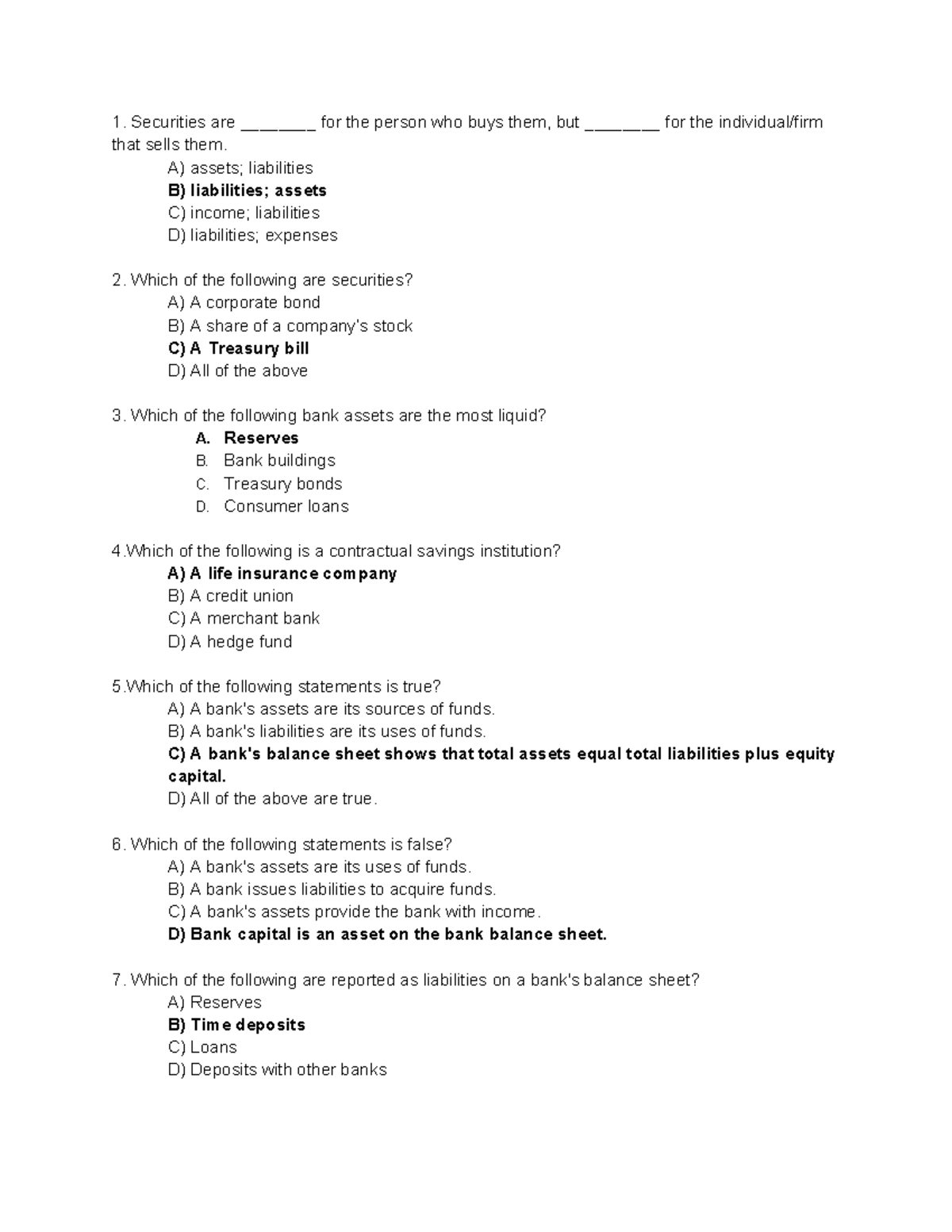 FIN 101: Securities and Bank Assets Quiz Notes - Studocu