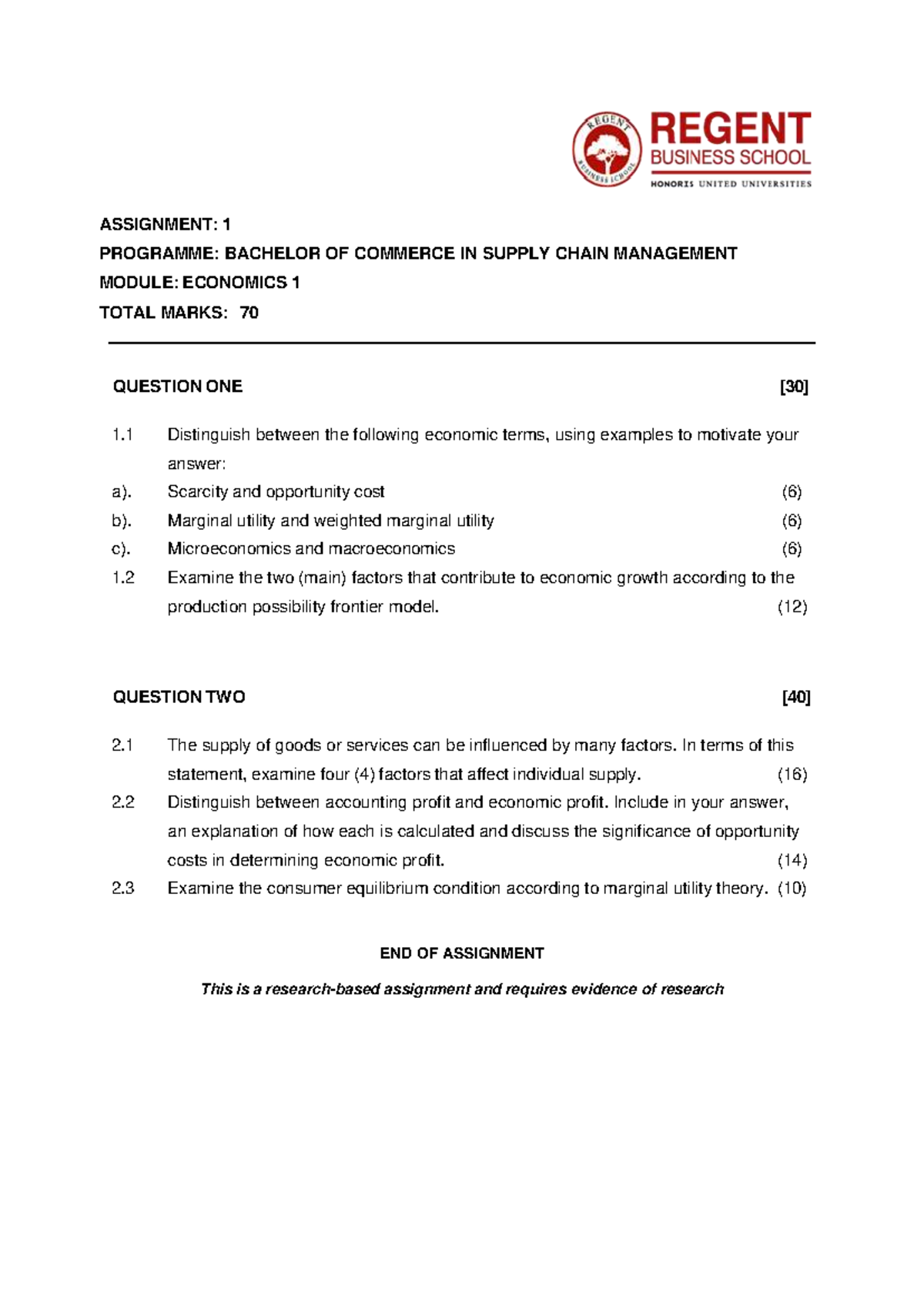 BCom SCM Economics 1 Assignment 1 Analysis - Jan 2025 - Studocu