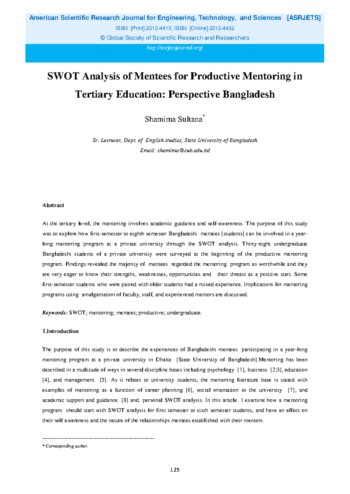 SWOT Analysis of Mentees in Tertiary Mentoring at SUB 3310 - Studocu