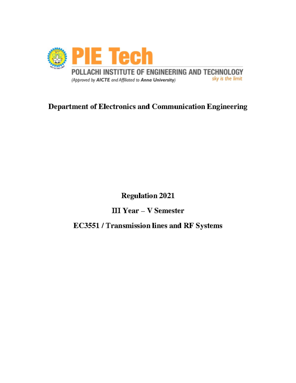 EC3551 Transmission Lines & RF Systems: Unit 1 Theory Notes - Studocu
