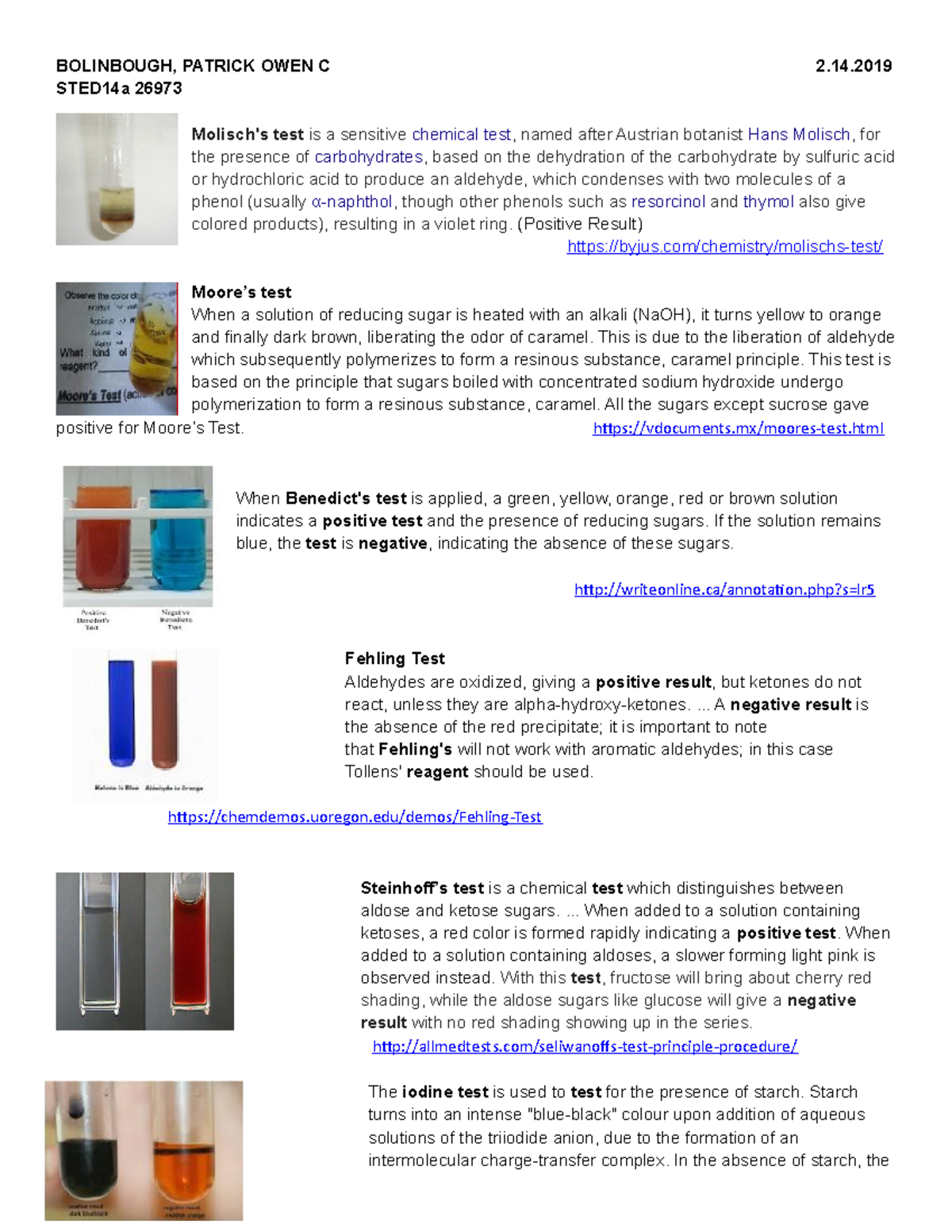 STED14a Lab Tests for Carbohydrate Identification Techniques - Studocu