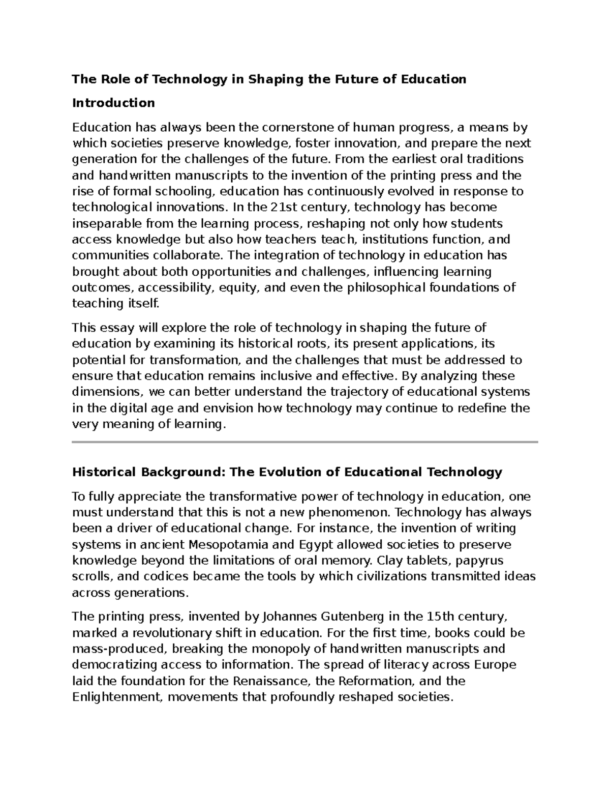The Impact of Technology on Education's Future: An Analysis - Studocu