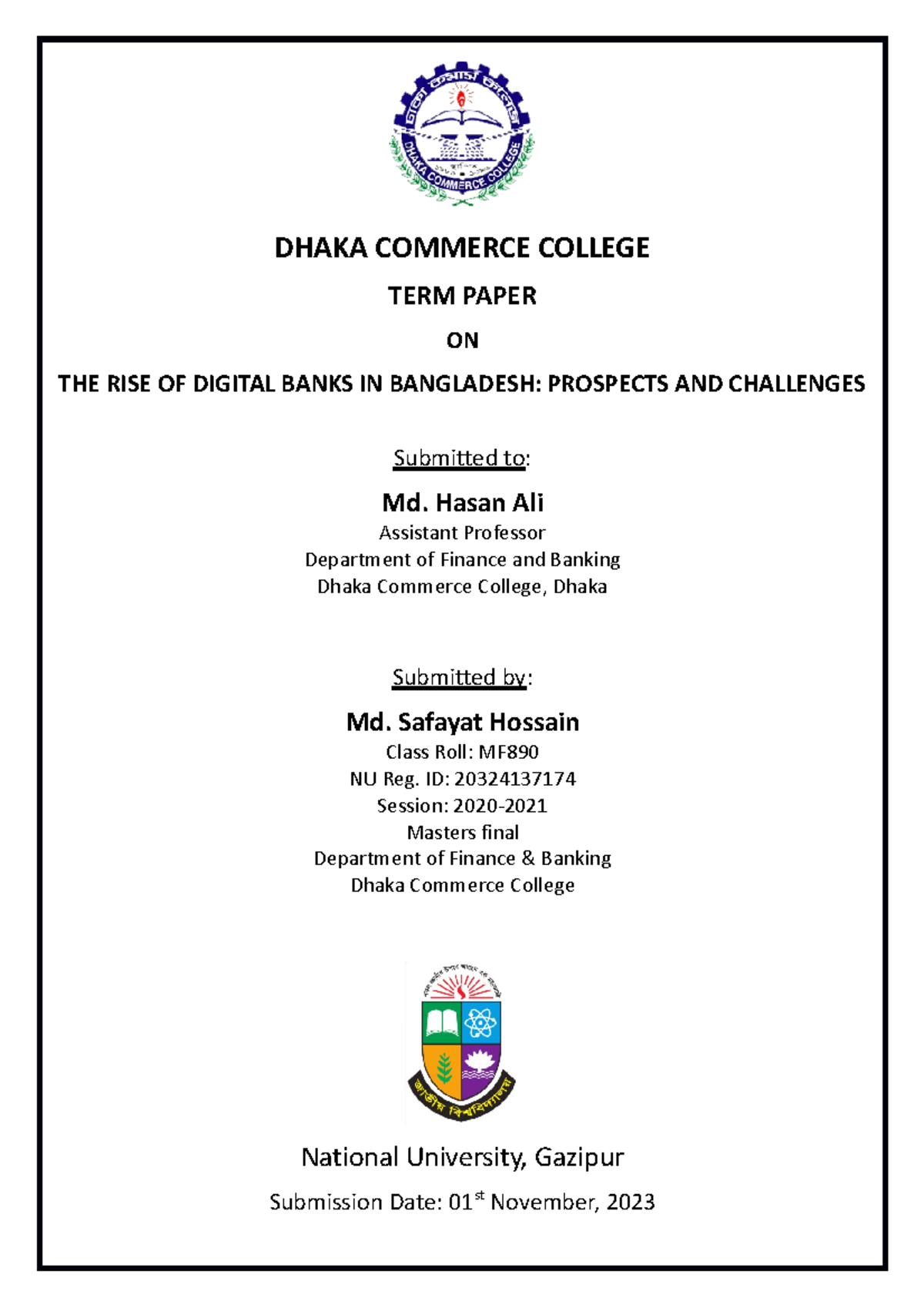 Term Paper on The Rise of Digital Banks in Bangladesh (MBA 2023) - Studocu
