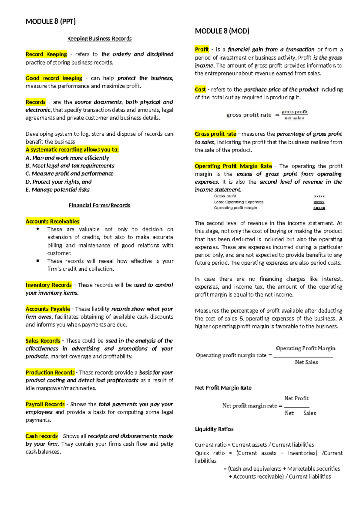 Entrepreneurship Module 8: Effective Business Record Keeping - Studocu