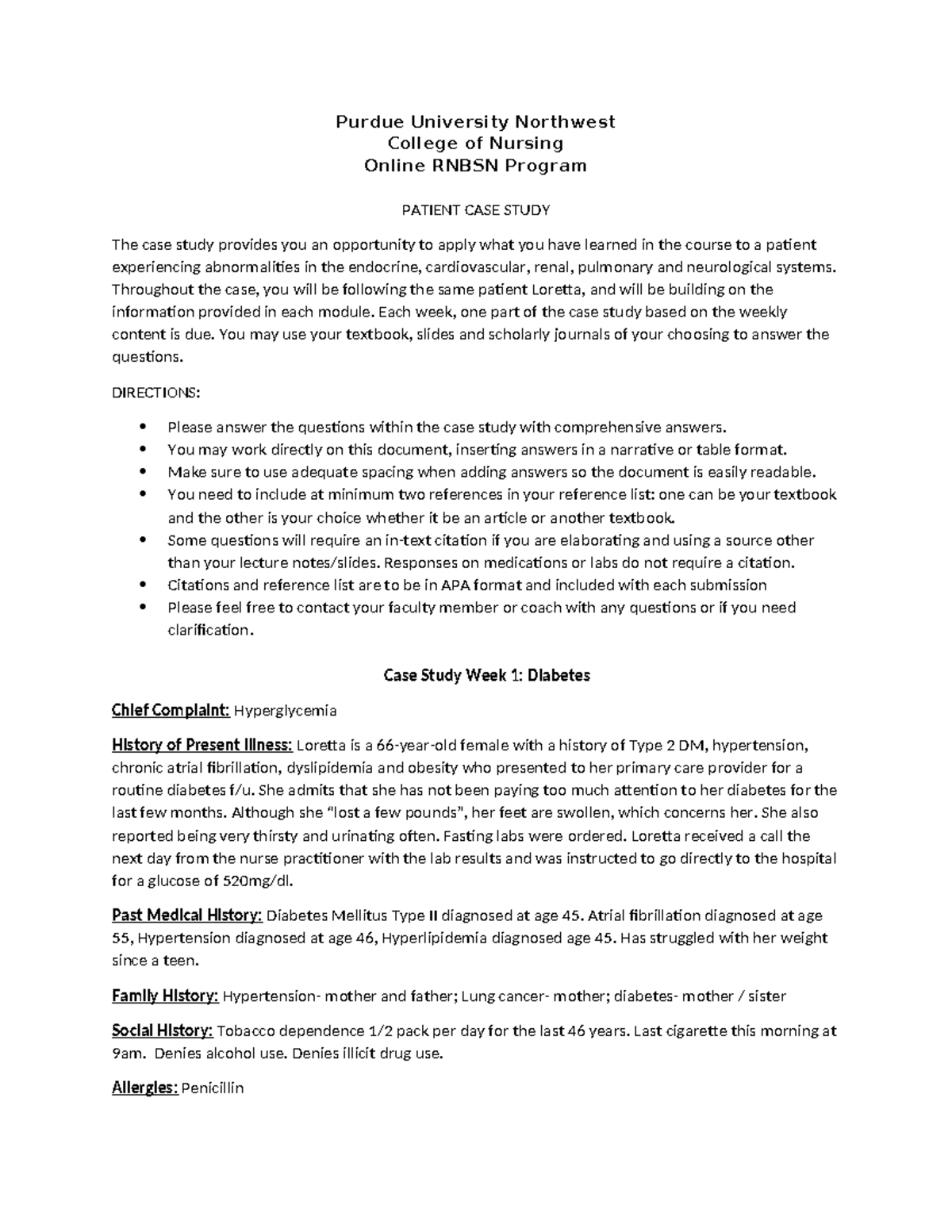 Case Study Part 1: Diabetes Management and Complications - Fall 2023 ...