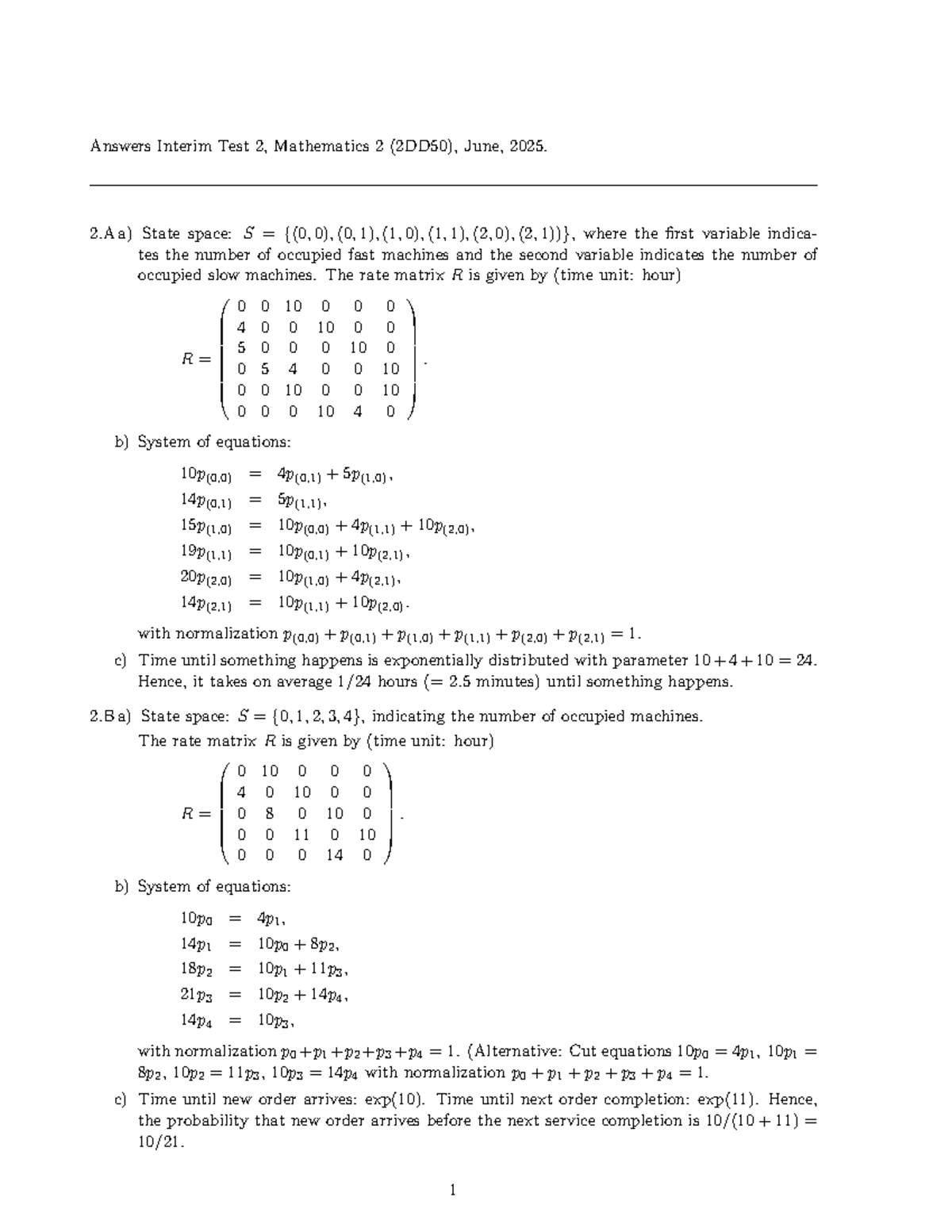 Answers Interim Test 2, Mathematics 2 (2DD50) - June 2025 - Studeersnel