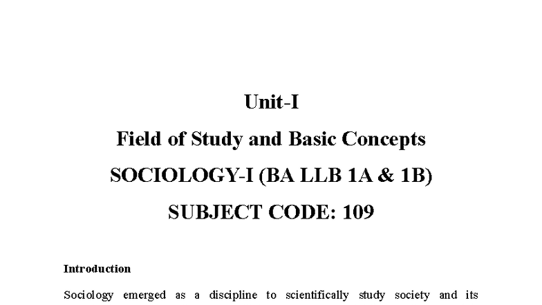 Sociology Basics and Key Concepts (BA LLB 1A 1B) - Unit 1 Notes - Studocu
