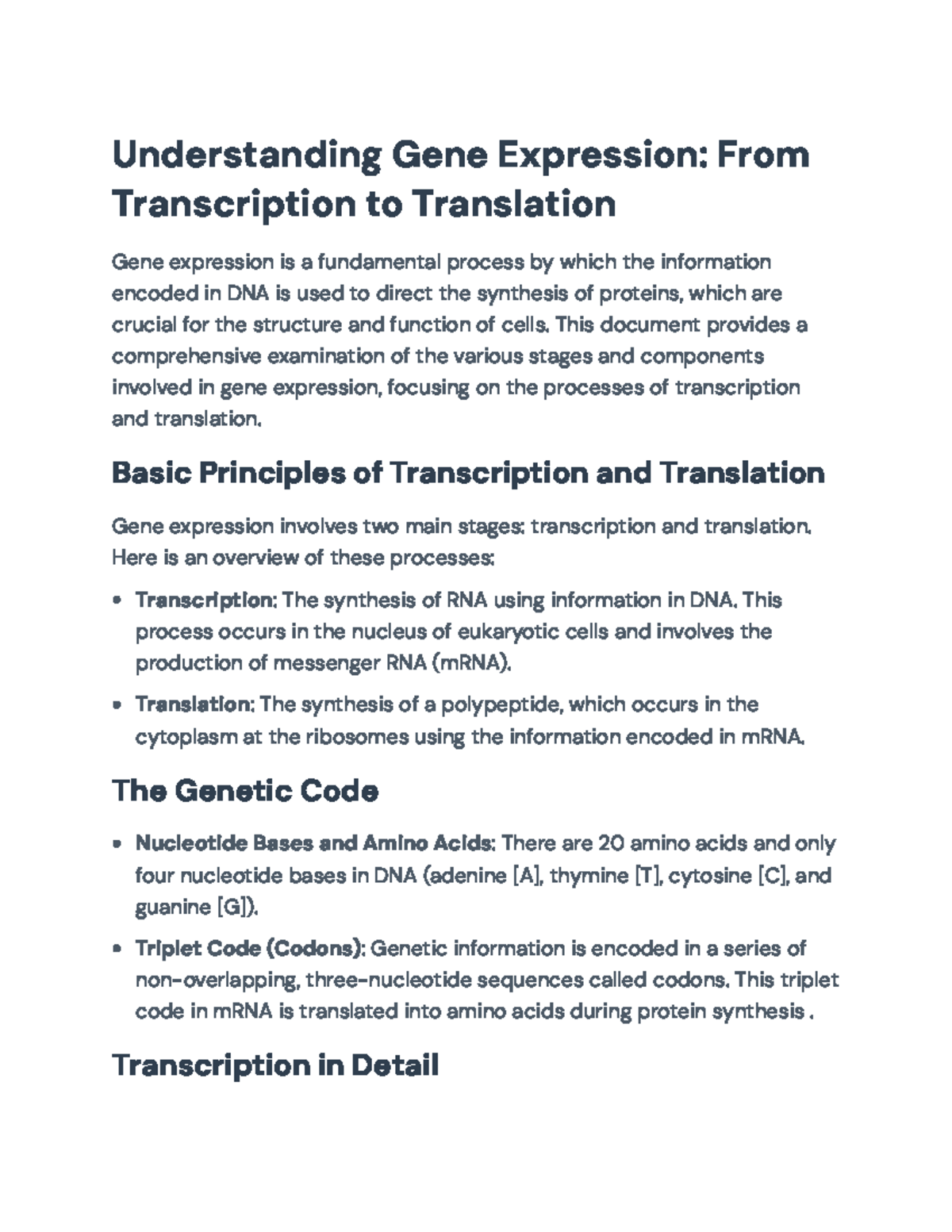 Understanding Gene Expression: Transcription and Translation Processes ...