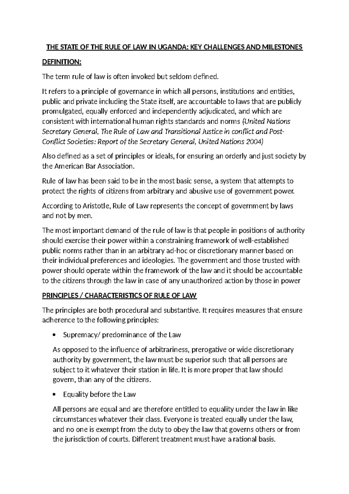 The Rule of Law in Uganda: Challenges, Milestones & Updates - Studocu
