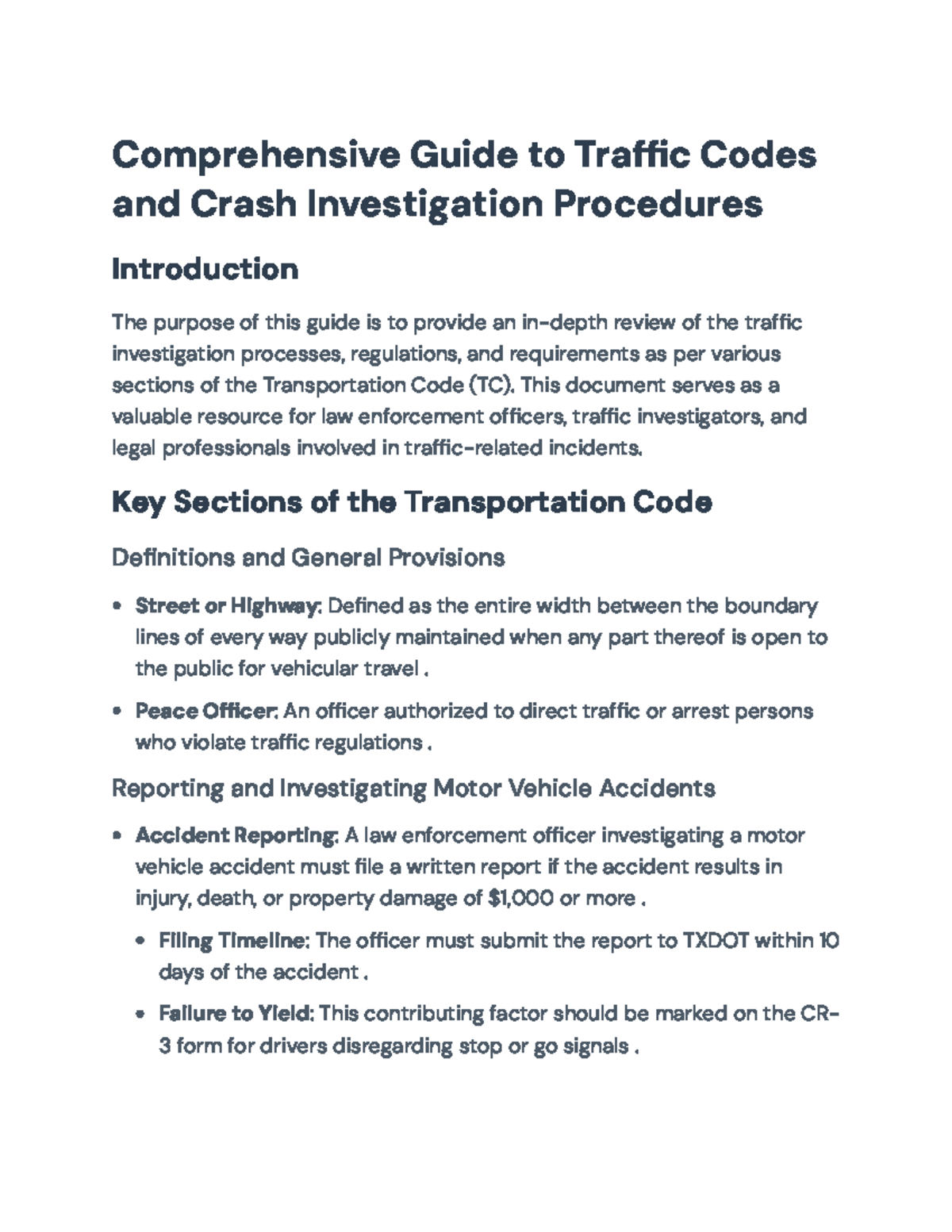 Comprehensive Traffic Codes and Crash Investigation Procedures Guide ...