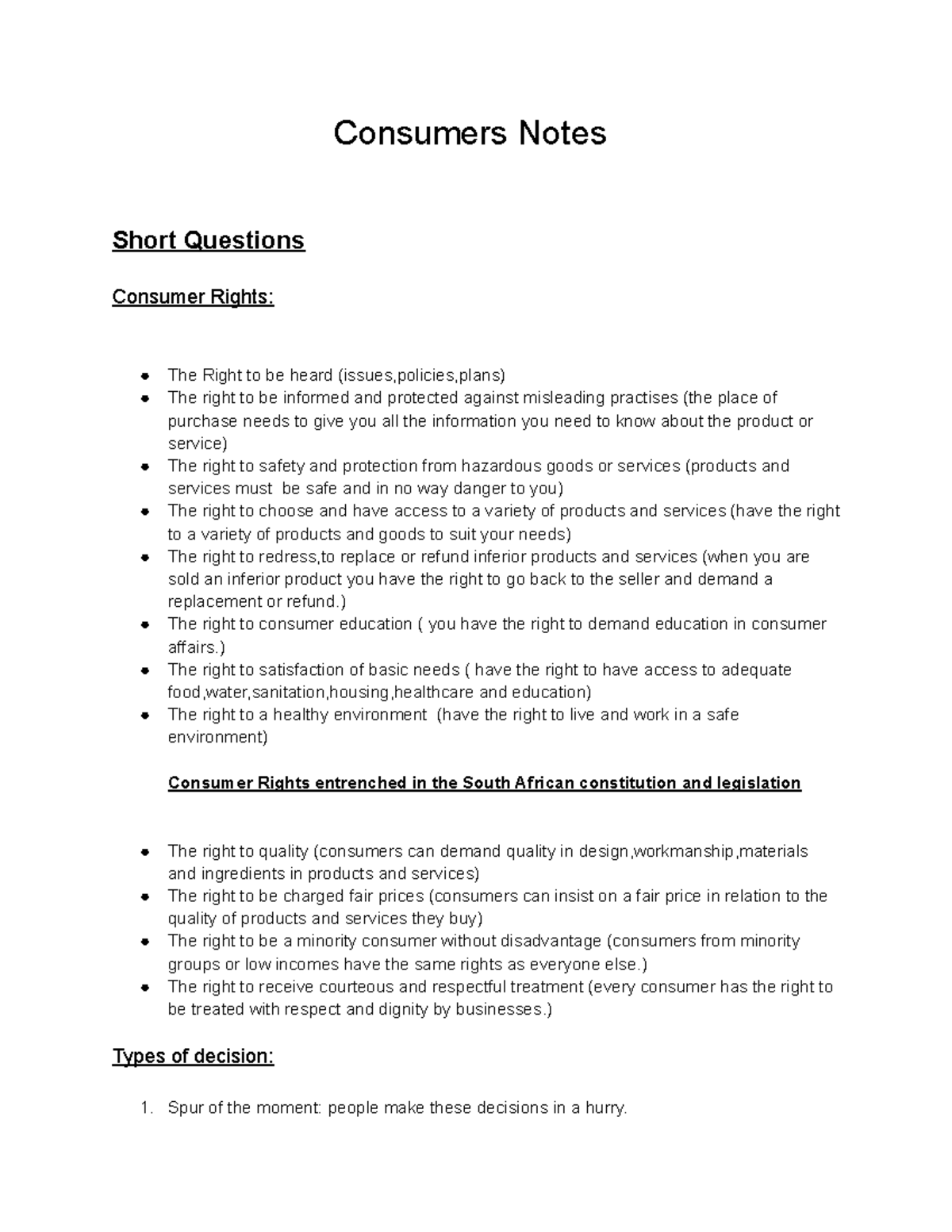 Consumers Notes (final exam) - Consumers Notes Short Questions Consumer ...