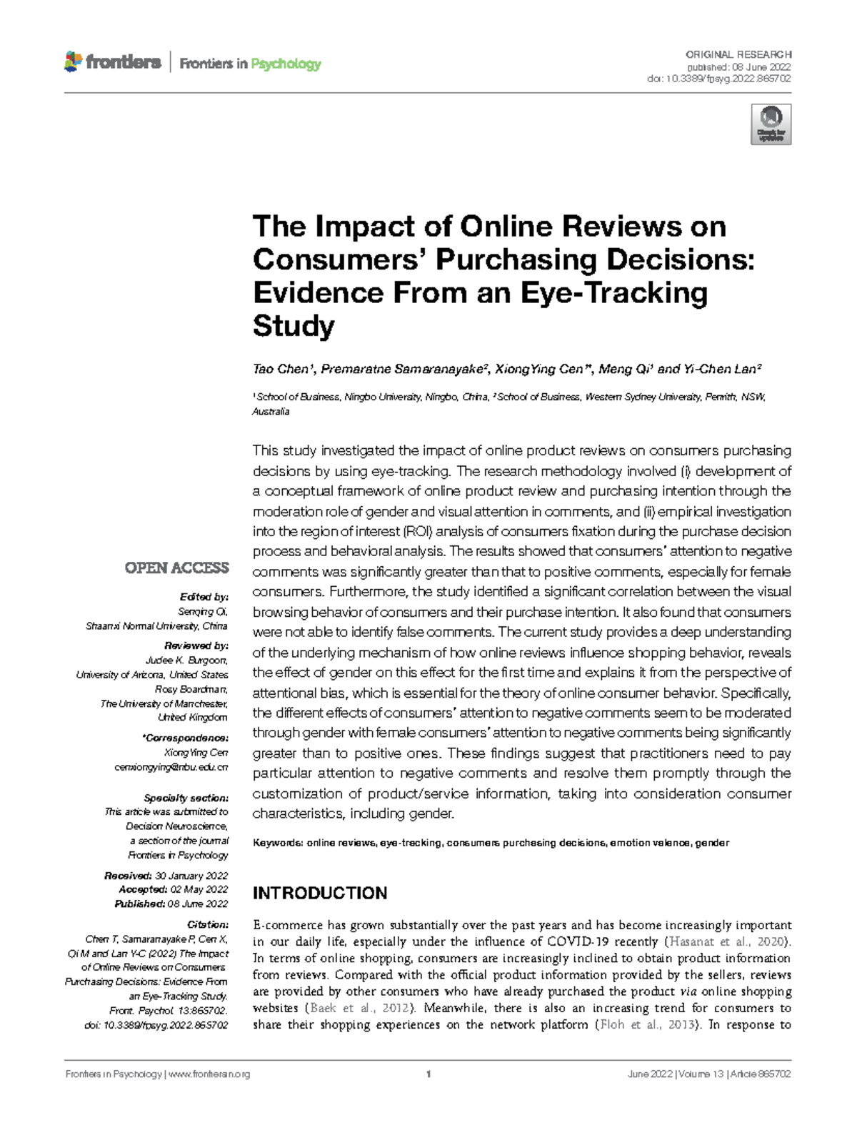 Fpsyg-13-865702 - The Impact of Online Reviews on Consumer Choices ...