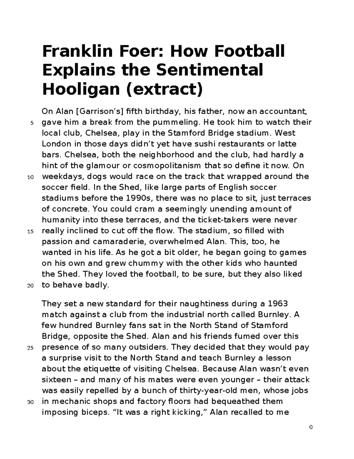 Franklin Foer: Examining the Sentimental Hooligan in Football - Studocu