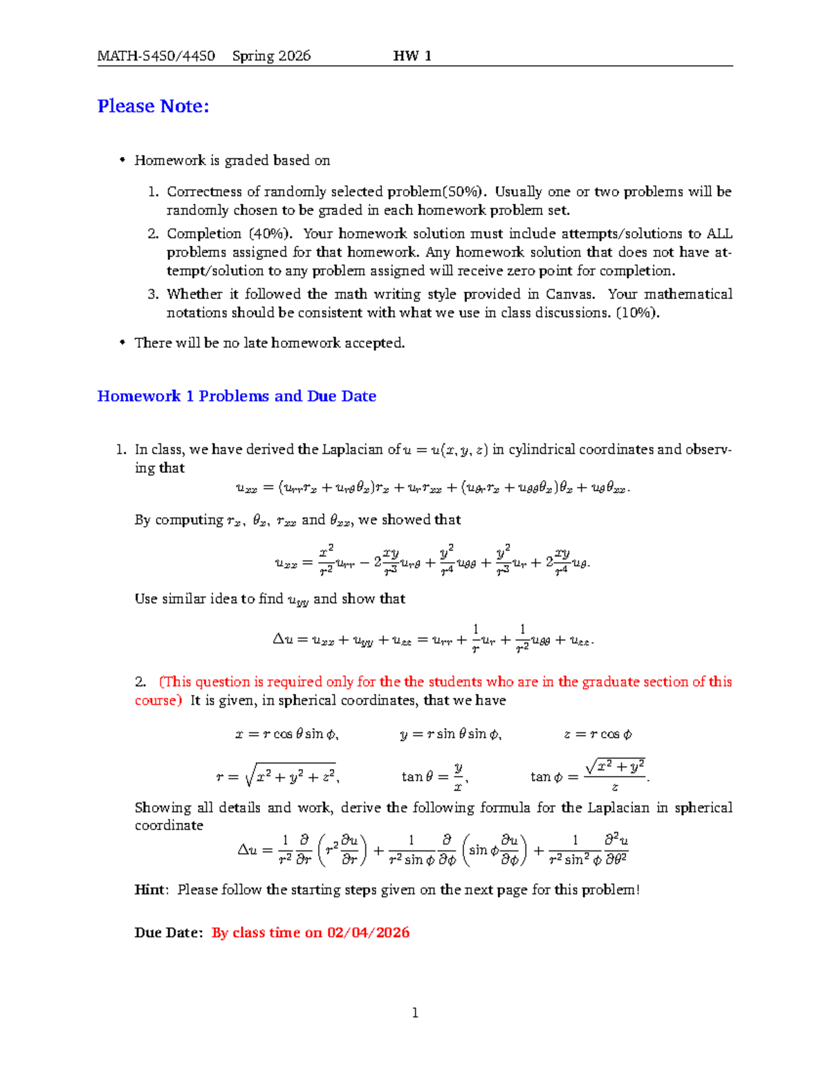 HW 1 - Spring 2026 Homework Guidelines and Problems - Studocu