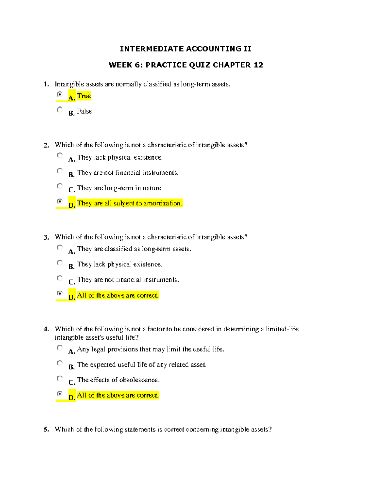 INTERMEDIATE ACCOUNTING II 447694805 WEEK 6 PRACTICE QUIZ CH 12 - Studocu
