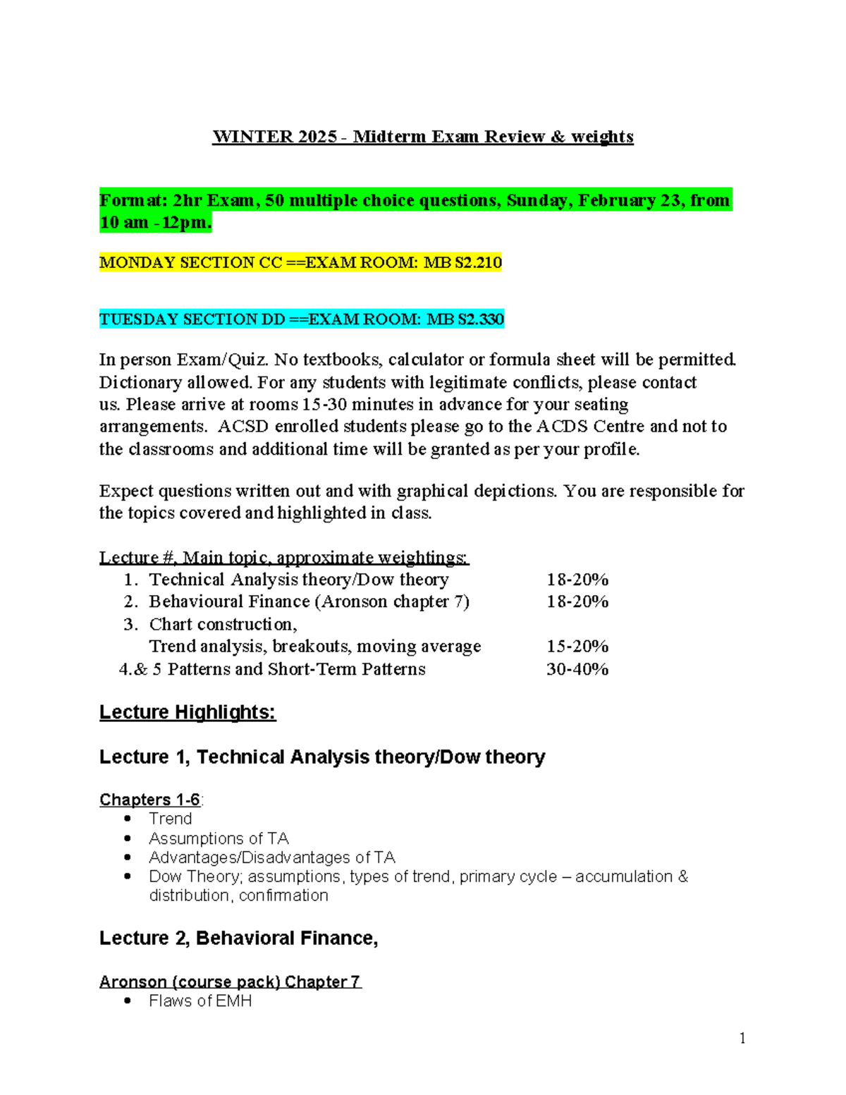 Midterm Exam Review Weights - FIN 101 Winter 2025 Guide - Studocu