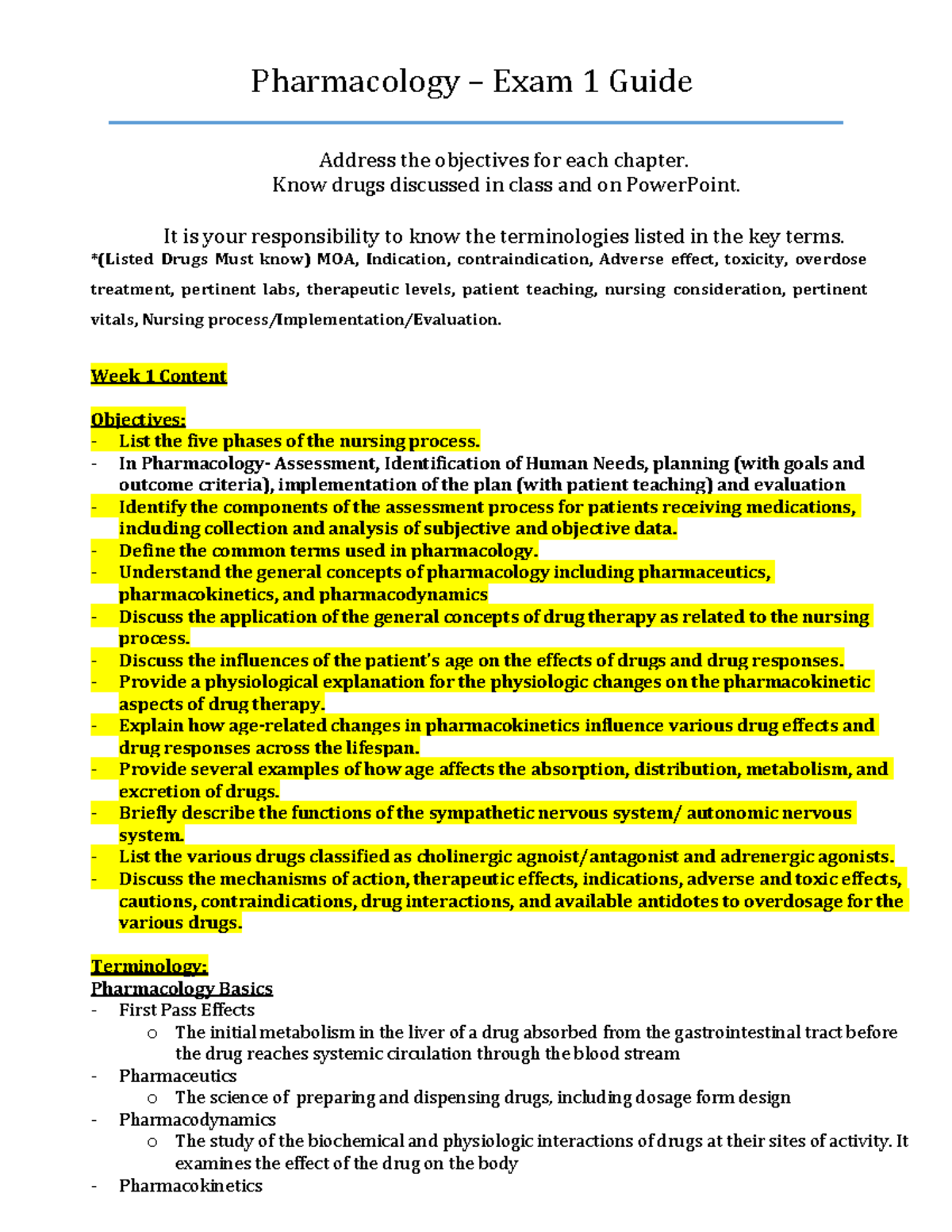Pharm 101: Exam 1 Study Guide on Pharmacology Concepts and Nursing ...