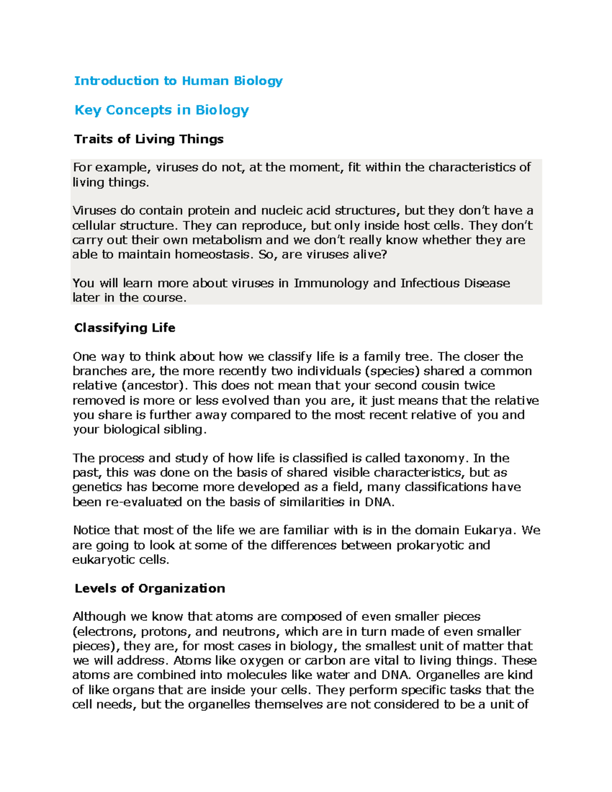 BIOL 101 LECTURE NOTES: Key Concepts in Human Biology and Chemistry ...