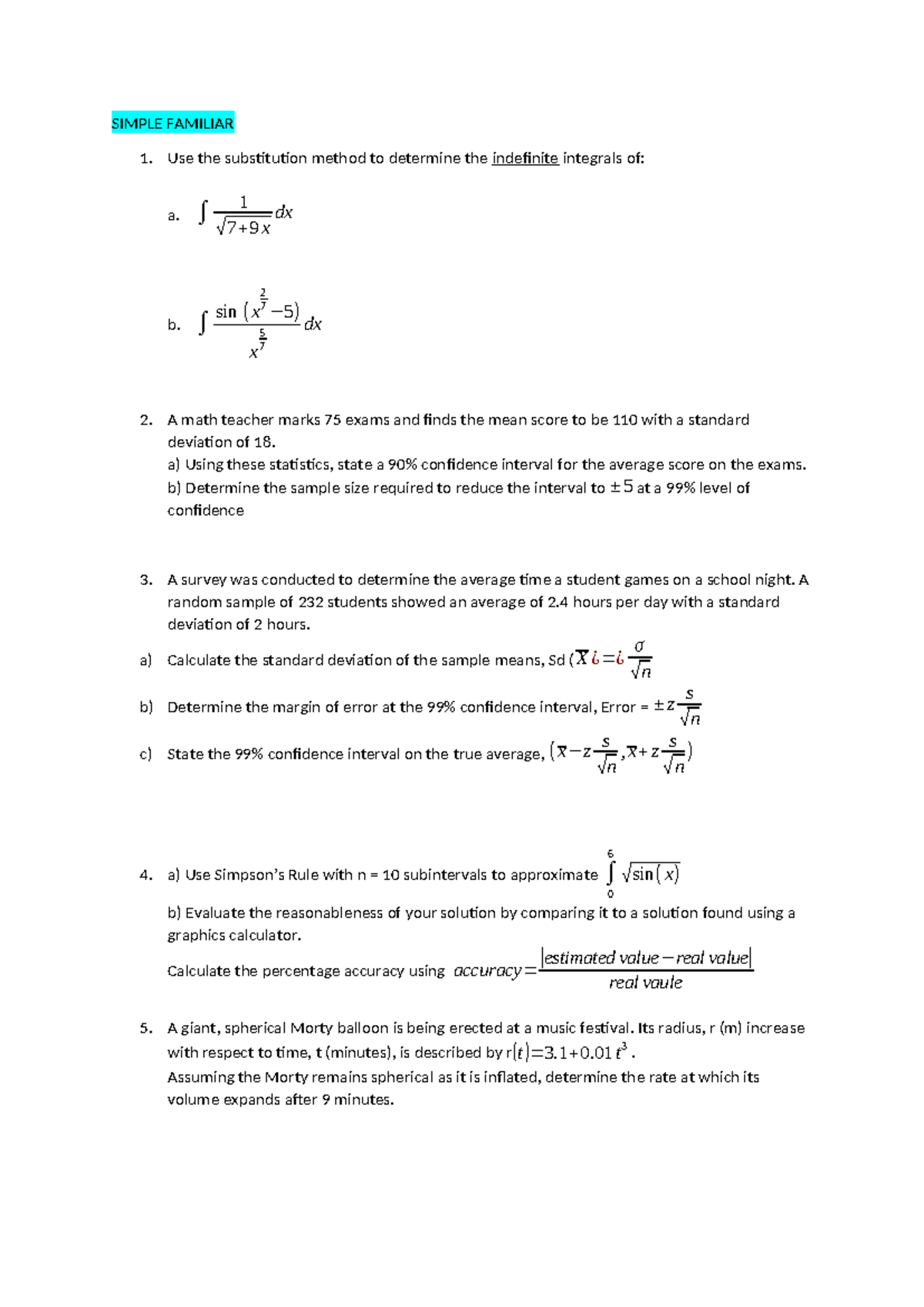 IA3 Revision Round 2: Indefinite Integrals & Statistical Analysis - Studocu