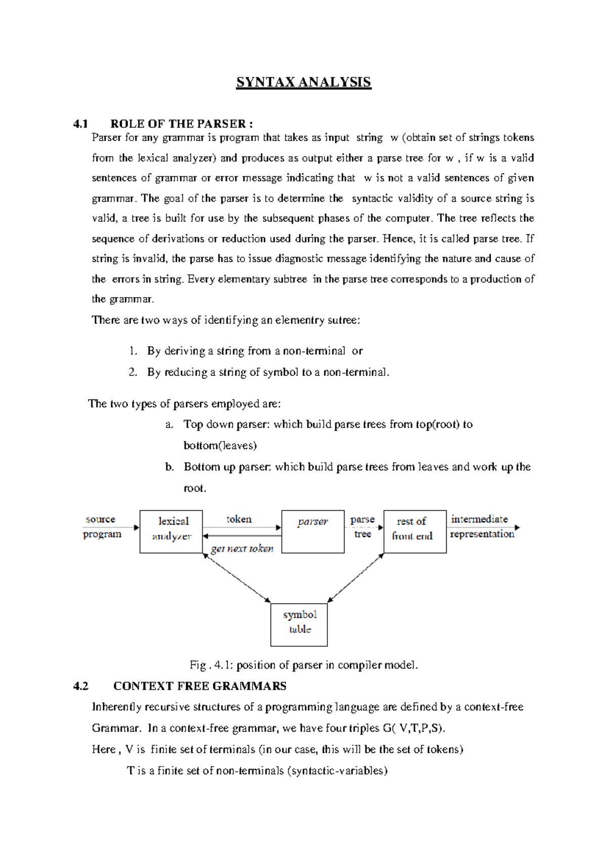 Unit-3 pdf - SYNTAX ANALYSIS 4 ROLE OF THE PARSER : Parser for any ...