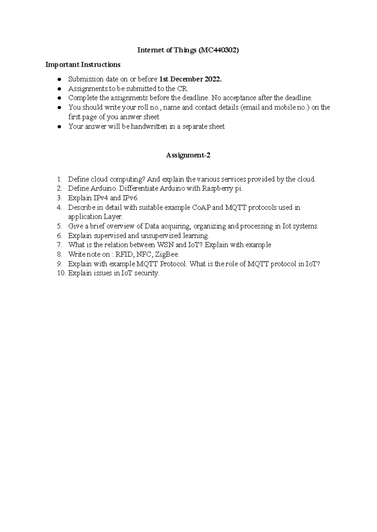 MC440302 IoT Assignment: Exploring Arduino and Cloud Computing - Studocu