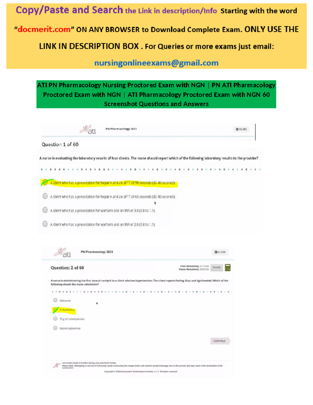 Actual 2025 ATI PN pharmacology proctored exam – 60 questions & answers ...