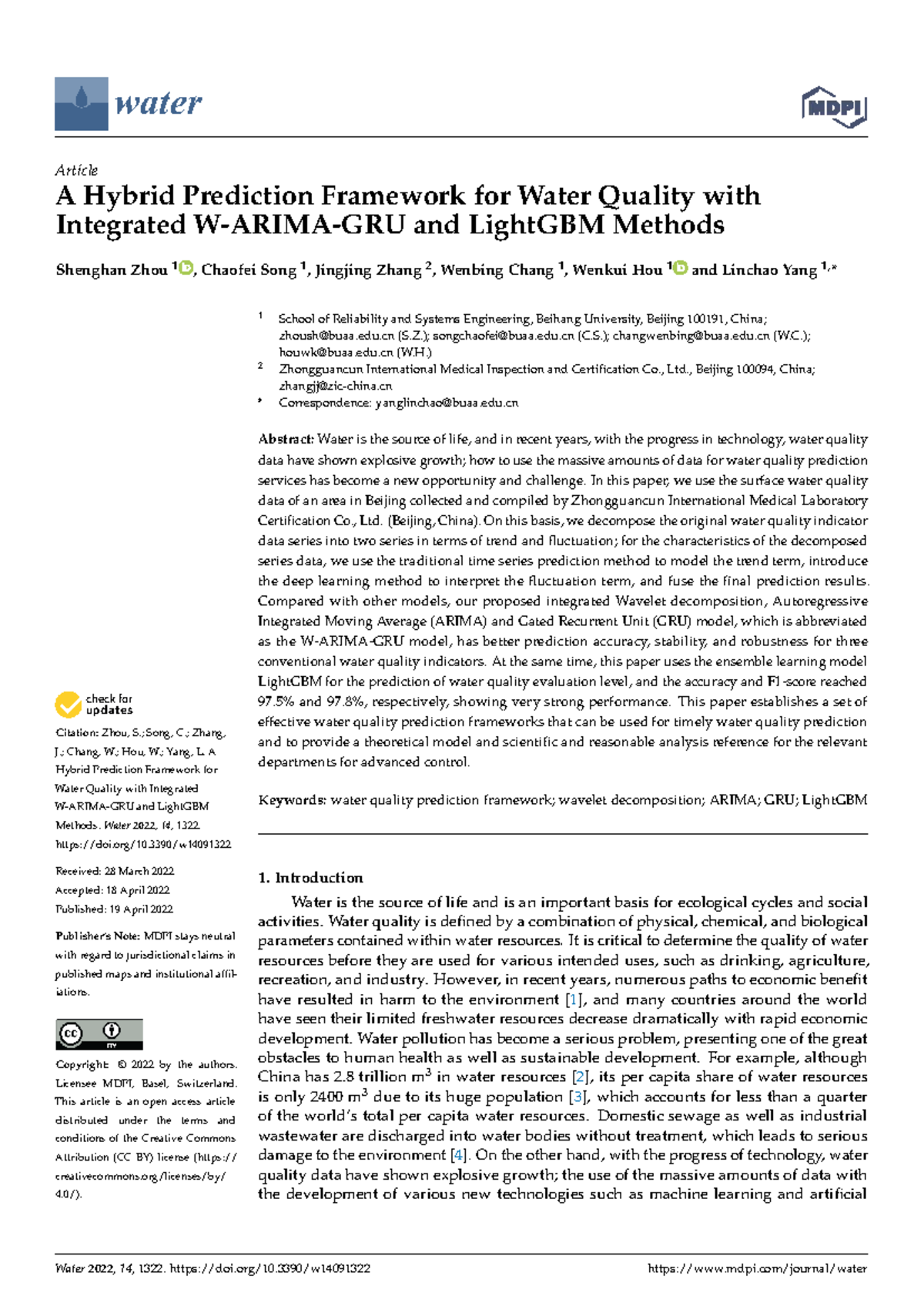 A Hybrid Prediction Framework for Water Quality: Integrated & LightGBM ...