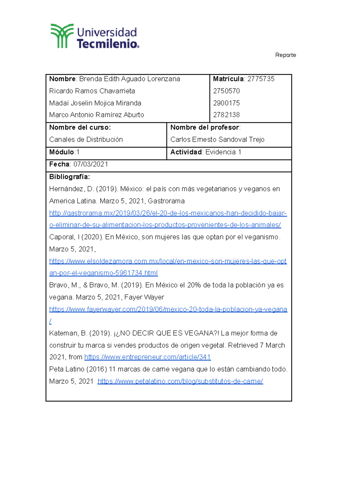 Evidencia 1 Canales de distribución - Nombre : Brenda Edith Aguado ...
