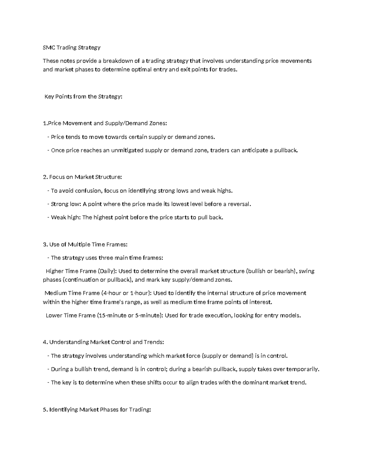 SMC Trading Strategy Notes: Analyzing Market Movements & Phases - Studocu